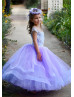 Beaded Purple Tulle Lace Flower Girl Dress